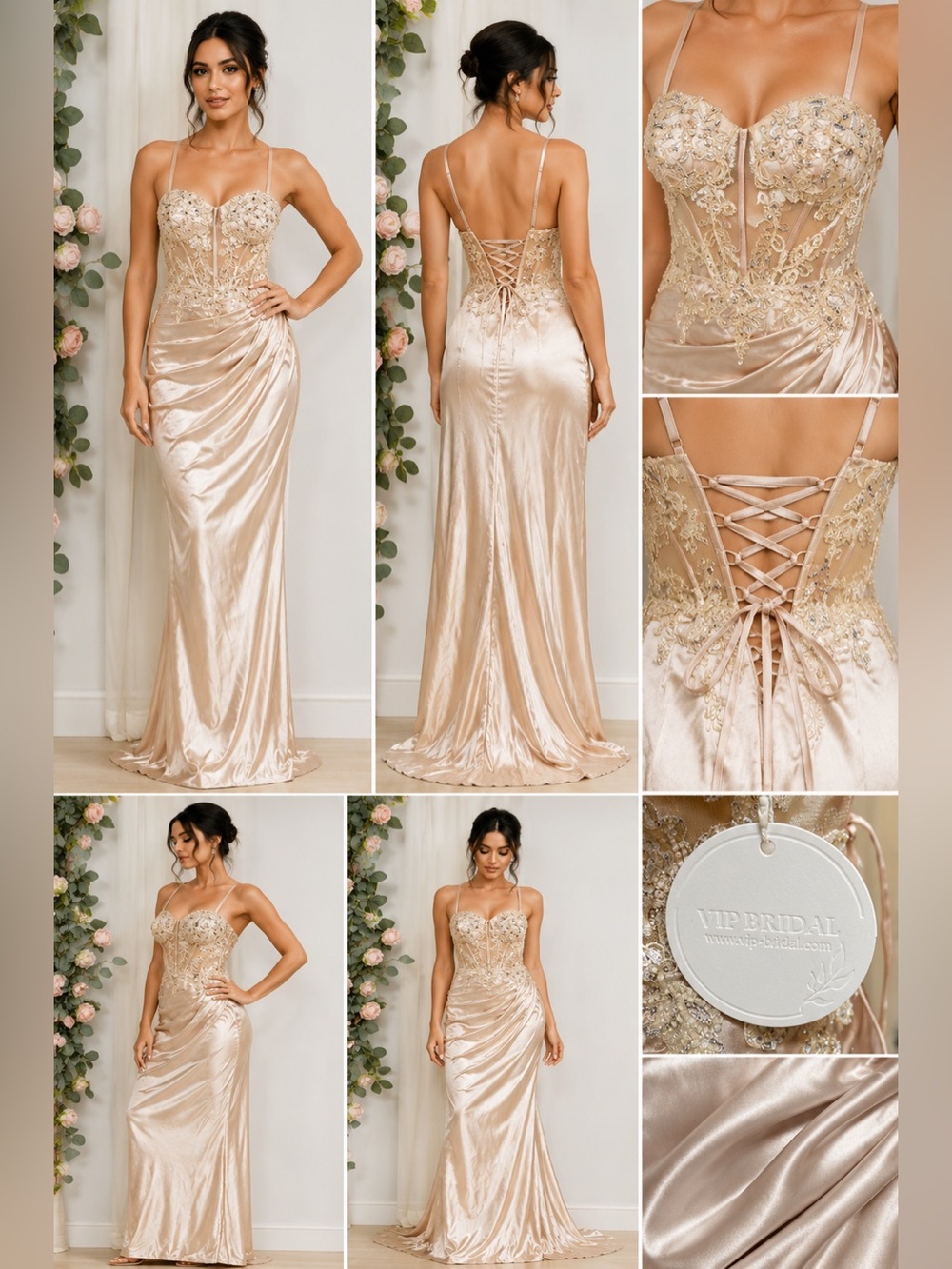 VIP Bridal Champagne Lace Corset Satin Formal Gown Size 0 & 4 NWT